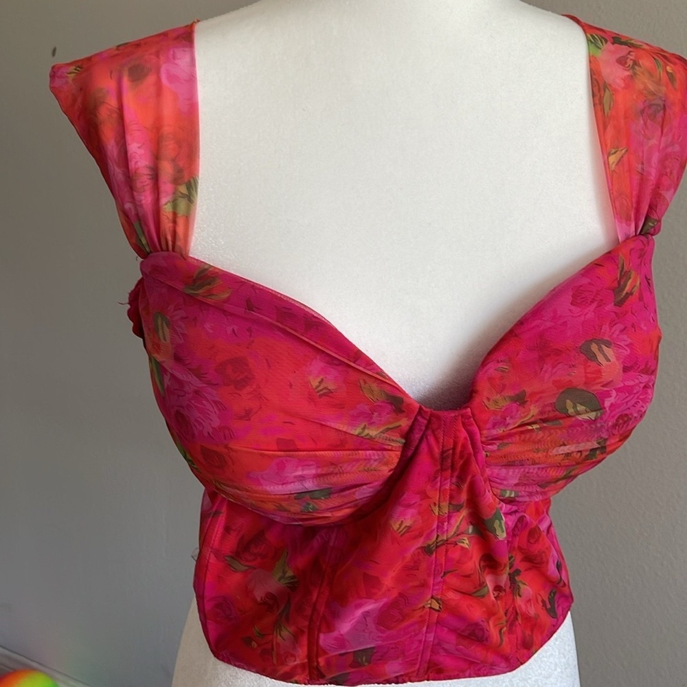 Vibrant Pink Floral Women's Top Size 2XL - Picture 2 of 6